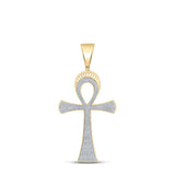 10kt Yellow Gold Mens Round Diamond Ankh Cross Charm Pendant 3/4 Cttw