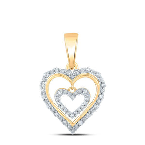 10kt Yellow Gold Womens Round Diamond Heart Pendant 1/4 Cttw