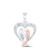 10kt White Gold Womens Round Diamond Love Birds Heart Pendant 1/8 Cttw