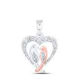 10kt White Gold Womens Round Diamond Love Birds Heart Pendant 1/8 Cttw