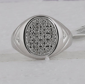 Sterling Silver Mens Round Diamond Oval Cluster Ring 1/6 Cttw