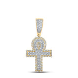 10kt Two-tone Gold Mens Round Diamond Ankh Cross Charm Pendant 1/2 Cttw