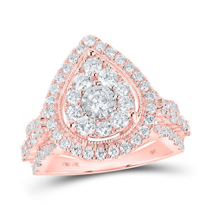 10kt Rose Gold Round Diamond Teardrop Bridal Wedding Engagement Ring 1-3/4 Cttw