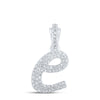 10kt White Gold Womens Round Diamond E Cursive Initial Letter Pendant 1/3 Cttw