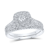 14kt White Gold Round Diamond Halo Bridal Wedding Ring Band Set 1 Cttw