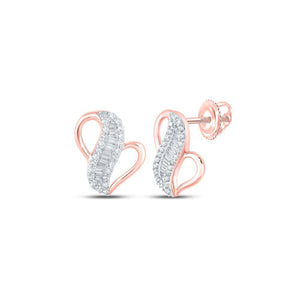 10kt Rose Gold Womens Baguette Diamond Fashion Earrings 1/5 Cttw