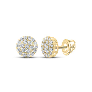 10kt Yellow Gold Round Diamond Cluster Earrings 3/4 Cttw