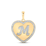 10kt Yellow Gold Womens Round Diamond Heart M Letter Pendant 1/4 Cttw