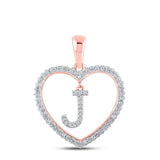 10kt Rose Gold Womens Round Diamond Heart J Letter Pendant 1/4 Cttw