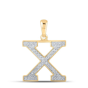 10kt Yellow Gold Womens Round Diamond Initial X Letter Pendant 1/10 Cttw