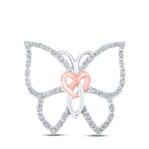 Sterling Silver Womens Round Diamond Butterfly Bug Heart Pendant 1/10 Cttw