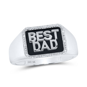 10kt White Gold Mens Round Diamond BEST DAD Band Ring 1/20 Cttw