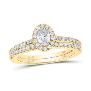 14kt Yellow Gold Oval Diamond Halo Bridal Wedding Ring Band Set 7/8 Cttw
