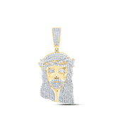 10kt Yellow Gold Mens Round Diamond Jesus Face Charm Pendant 6-1/3 Cttw
