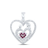 10kt White Gold Womens Round Ruby Mom Heart Pendant 1/5 Cttw
