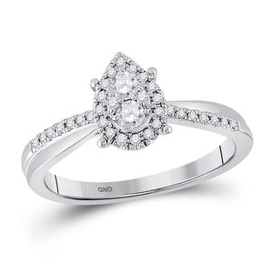 10kt White Gold Womens Round Diamond Cluster Pear Promise Ring 1/4 Cttw
