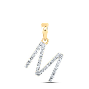 10kt Yellow Gold Womens Round Diamond M Initial Letter Pendant 1/6 Cttw