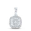 Sterling Silver Womens Round Diamond Square Pendant 1/8 Cttw