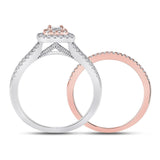 10kt Two-tone Gold Princess Diamond Halo Bridal Wedding Ring Band Set 1/2 Cttw