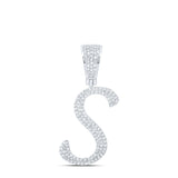 10kt White Gold Mens Round Diamond S Initial Letter Charm Pendant 5/8 Cttw