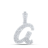 10kt White Gold Womens Round Diamond A Cursive Initial Letter Pendant 1/3 Cttw