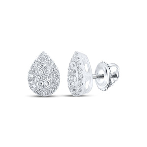 10kt White Gold Womens Round Diamond Teardrop Earrings 1/4 Cttw