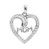 Sterling Silver Womens Round Diamond Mom Heart Pendant 1/10 Cttw