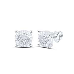 10kt White Gold Womens Round Diamond Cluster Earrings 1/4 Cttw