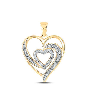 10kt Yellow Gold Womens Round Diamond Heart Pendant 1/6 Cttw