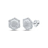 Sterling Silver Womens Round Diamond Hexagon Cluster Earrings 1/3 Cttw