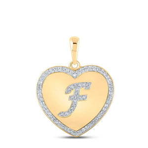 10kt Yellow Gold Womens Round Diamond Heart F Letter Pendant 1/4 Cttw