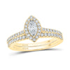 14kt Yellow Gold Marquise Diamond Halo Bridal Wedding Ring Band Set 7/8 Cttw