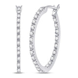 10kt White Gold Womens Round Diamond Slender Single Row Hoop Earrings 1/4 Cttw