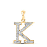 10kt Yellow Gold Womens Round Diamond Initial K Letter Pendant 1/12 Cttw