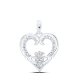 10kt White Gold Womens Round Diamond Claddagh Heart Pendant 1/6 Cttw