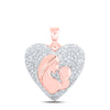 10kt Rose Gold Womens Round Diamond Mom Child Heart Pendant 1/5 Cttw