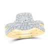 14kt Yellow Gold Round Diamond Square Halo Bridal Wedding Ring Band Set 1 Cttw