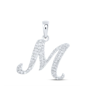 10kt White Gold Womens Round Diamond M Initial Letter Pendant 1/5 Cttw