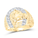 10kt Yellow Gold Mens Round Diamond Horseshoe Ring 1/2 Cttw