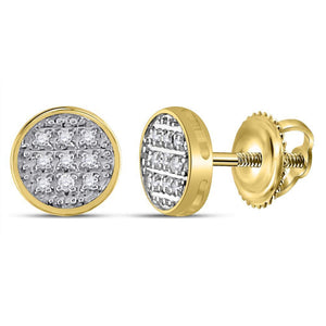 10kt Yellow Gold Round Diamond Circle Cluster Stud Earrings 1/20 Cttw