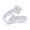 10kt White Gold Womens Round Diamond Quatrefoil Cuff Band Ring 3/4 Cttw