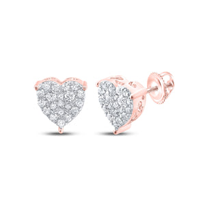 10kt Rose Gold Womens Round Diamond Heart Earrings 1/2 Cttw