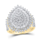 10kt Yellow Gold Womens Round Diamond Tear Cluster Ring 2 Cttw