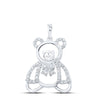 10kt White Gold Womens Round Diamond Teddy Bear Animal Pendant 1/5 Cttw