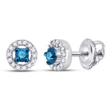 10kt White Gold Womens Round Blue Color Enhanced Diamond Halo Earrings 1/5 Cttw