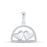 10kt White Gold Womens Round Diamond Heart Pendant 1/10 Cttw