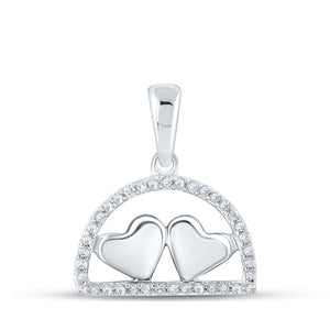 10kt White Gold Womens Round Diamond Heart Pendant 1/10 Cttw