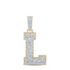 14kt Two-tone Gold Mens Baguette Diamond L Initial Letter Charm Pendant 1-1/2 Cttw