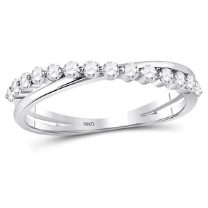 10kt White Gold Womens Round Diamond Crossover Stackable Band Ring 1/3 Cttw