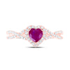 10kt Rose Gold Womens Heart Ruby Diamond Halo Ring 1 Cttw